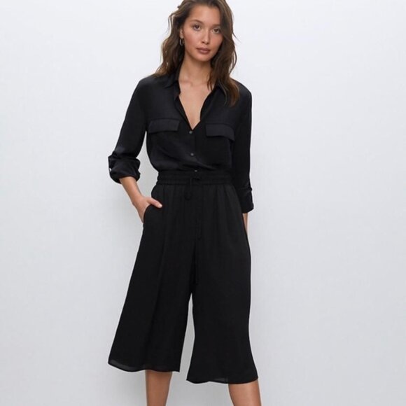 Aritzia Babaton Black Luiz Cropped Wide-Leg Cullotte Pant - Picture 1 of 8